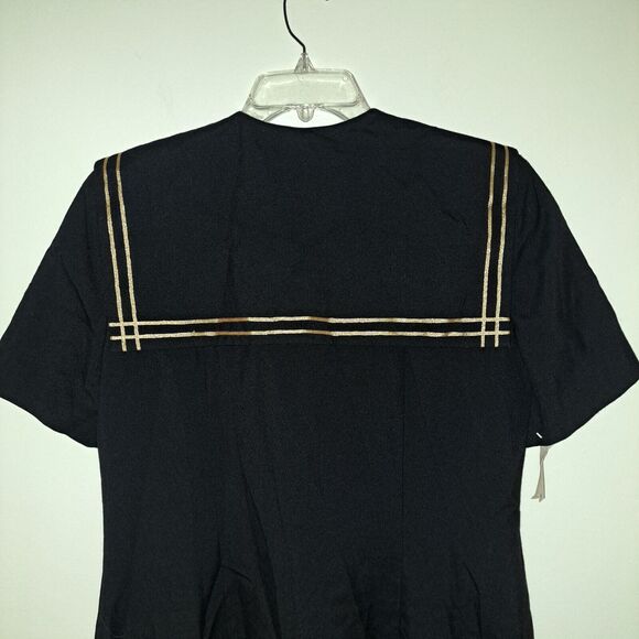 Vintage Leslie Fay Black Gold Trim Front Button Sheath Sailor Style Dress Sz 12 - Picture 5 of 7